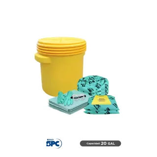 Kit antiderrames para líquidos agresivos o hazmat SPC 20 Gal | absorción 17 Gal