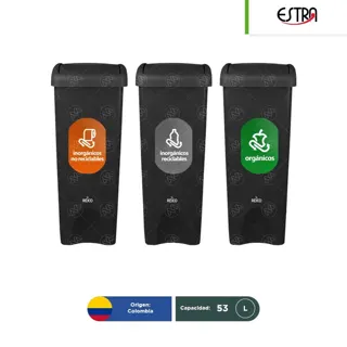 Combo ecológico 3 botes de basura negros con tapa vaivén Estra Gubernamentales CDMX 53 L