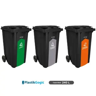 Combo ecológico 3 contenedores con 2 ruedas Plastik Gogic Gubernamentales CDMX 240 L
