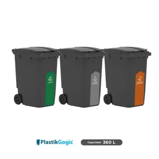 Combo ecológico 3 contenedores con 2 ruedas Plastik Gogic Gubernamentales CDMX 360 L
