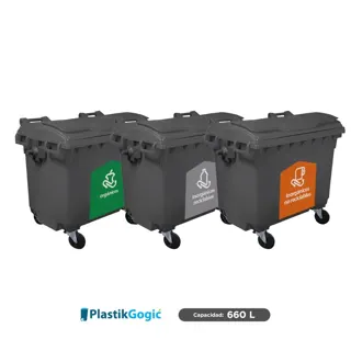 Combo ecológico 3 contenedores con 4 ruedas Plastik Gogic Gubernamentales CDMX 660 L