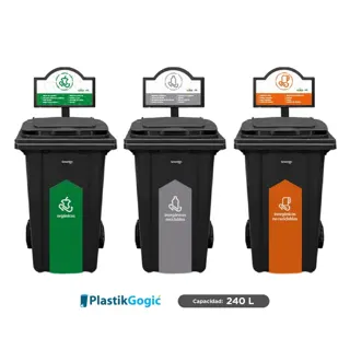 3 Contenedores con 2 ruedas con identificadores Gubernamentales CDMX Plastik Gogic 240 L