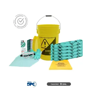 Kit antiderrames para líquidos agresivos o hazmat SPC 9 Gal | absorción 8.7 Gal