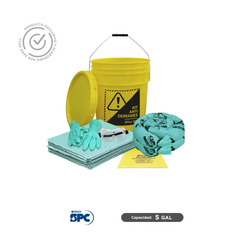 Kit antiderrames para líquidos agresivos o hazmat SPC 5 Gal | absorción 4 Gal