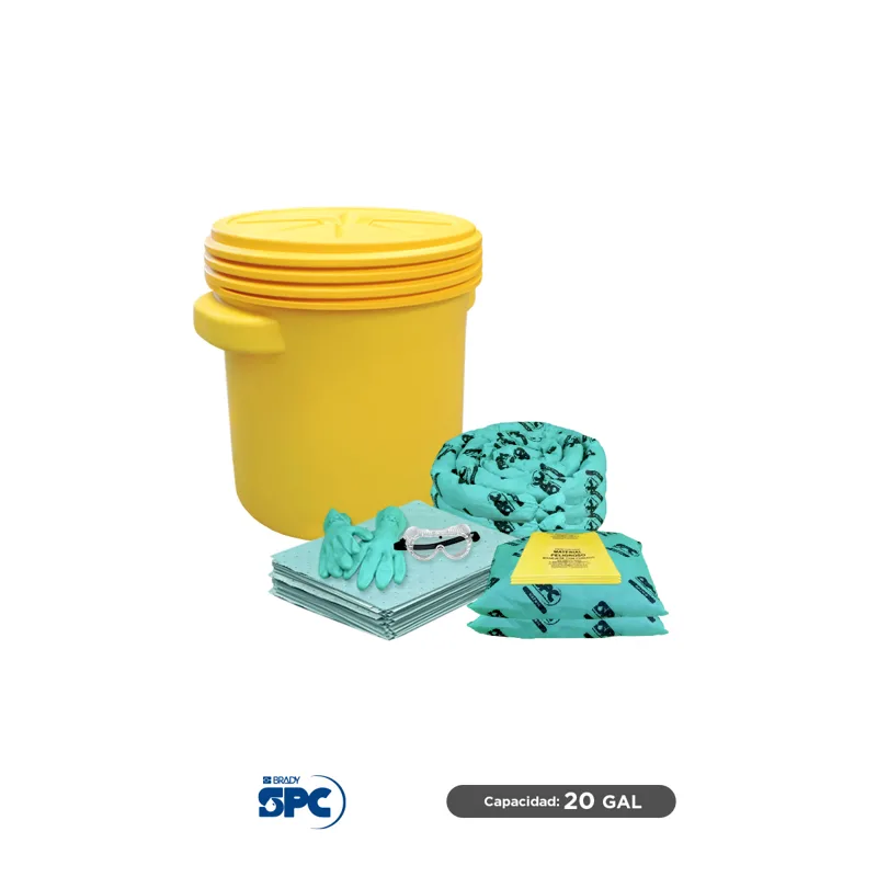 Kit antiderrames para líquidos agresivos o hazmat SPC 20 Gal | absorción 17 Gal