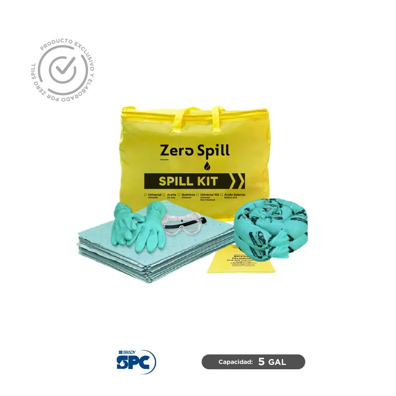 Kit antiderrames portátil para líquidos agresivos o hazmat SPC 5 Gal | absorción 4 Gal