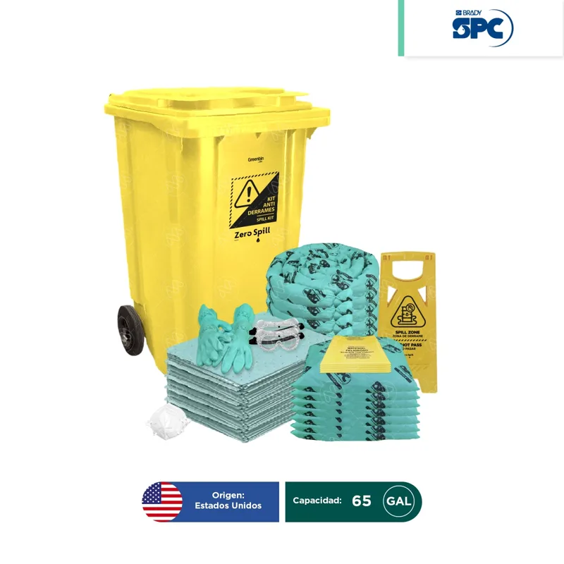 Kit antiderrames móvil para líquidos agresivos o hazmat SPC 65 Gal | absorción 51 Gal