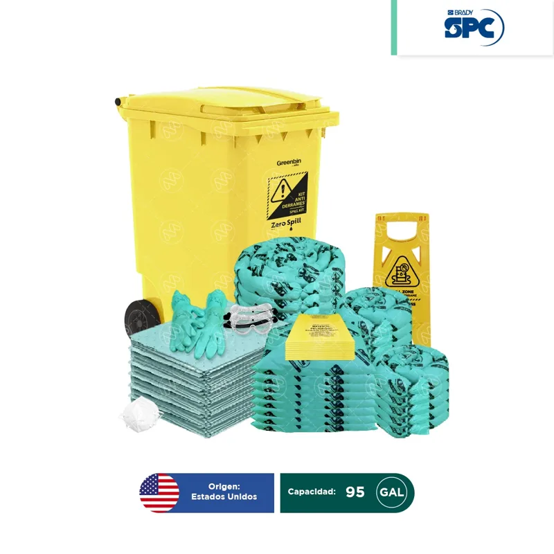 Kit antiderrames móvil para líquidos agresivos o hazmat SPC 95 Gal | absorción 70 Gal