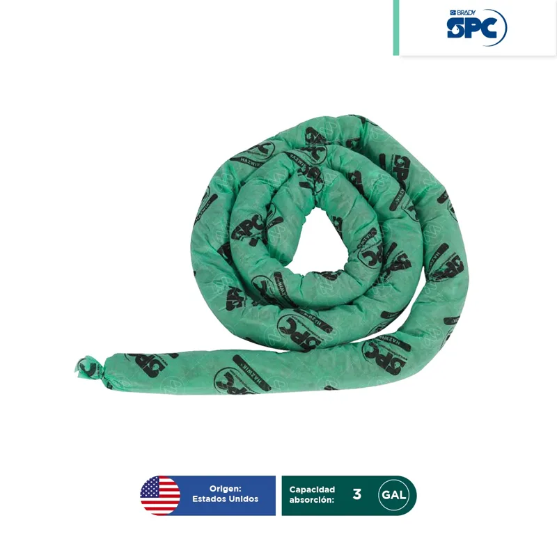 Calceta absorbente hazmat - líquidos agresivos 3″x12 ft | 8×360 cm SPC