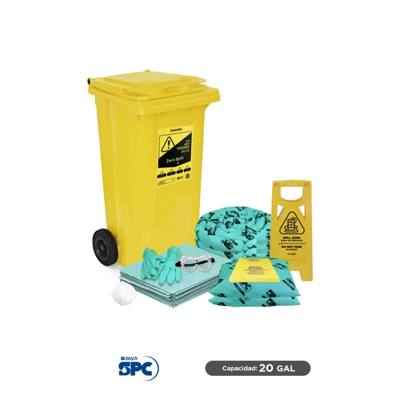 Kit antiderrames móvil para líquidos agresivos o hazmat SPC 20 Gal | absorción 14 Gal