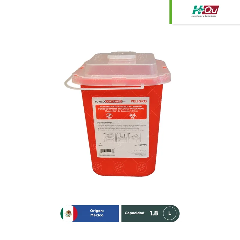 Contenedor rojo para punzocortantes 1.8 L