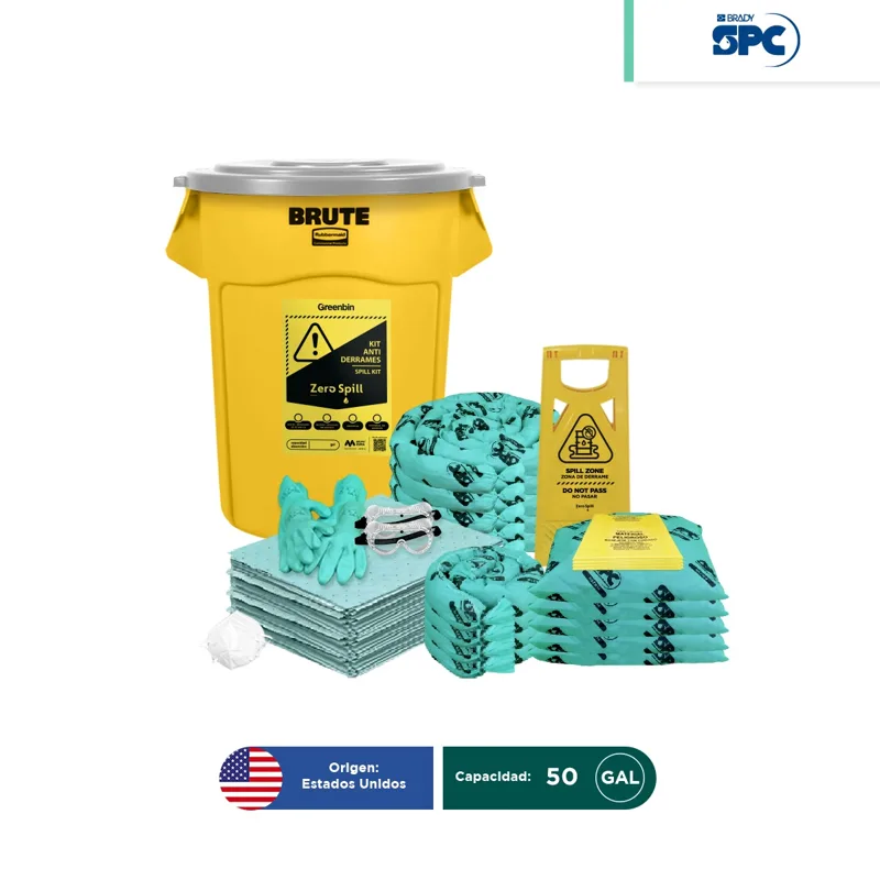 Kit antiderrames para líquidos agresivos o hazmat SPC 50 Gal | absorción 38 Gal