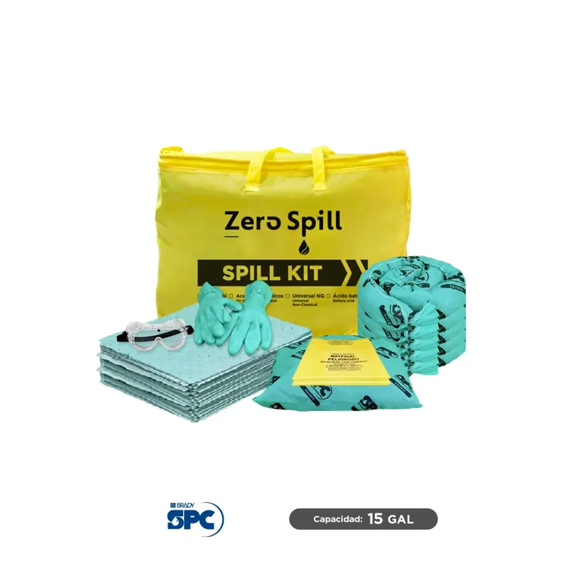 Kit antiderrames portátil para respuesta a emergencias para líquidos agresivos o hazmat SPC 15 Gal | absorción 13 Gal