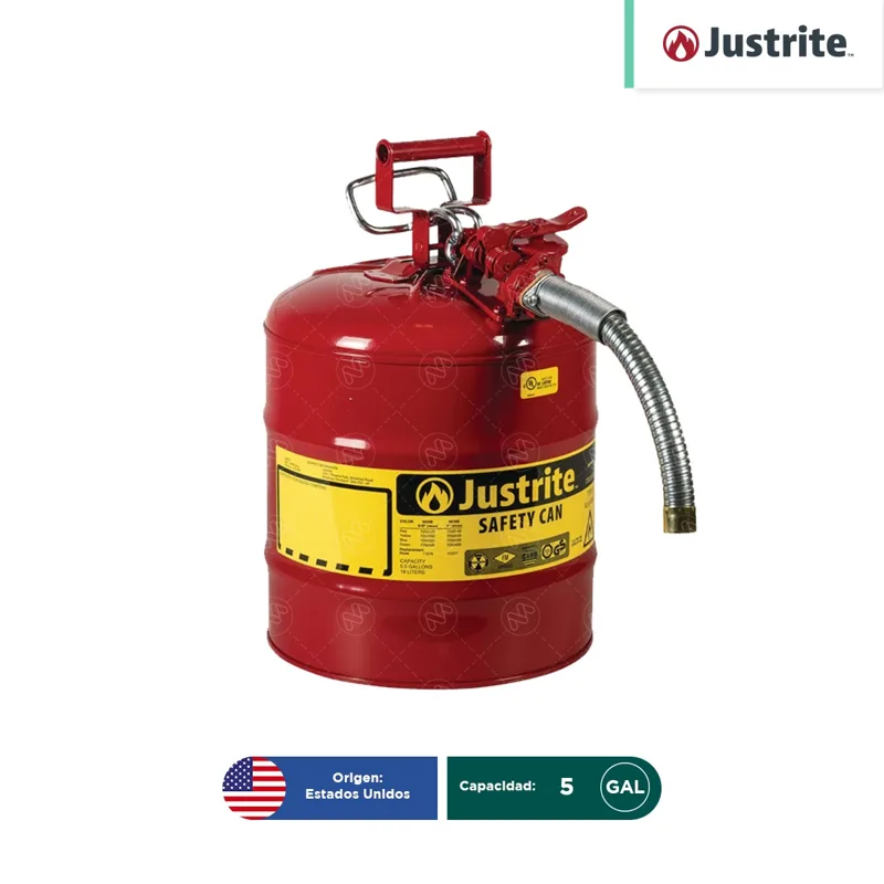 Bidón de seguridad de acero con manguera de metal de 1″ T II AccuFlow Justrite 5 Gal