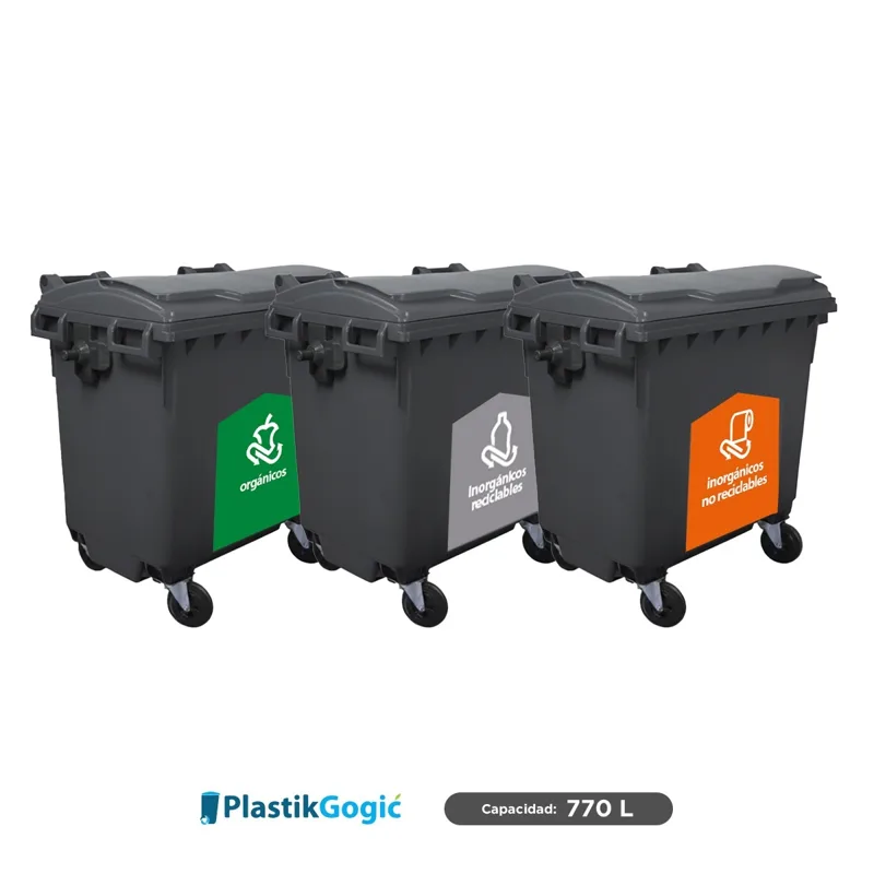 Combo ecológico 3 Contenedores con 4 ruedas Plastik Gogic Gubernamentales CDMX 770 L