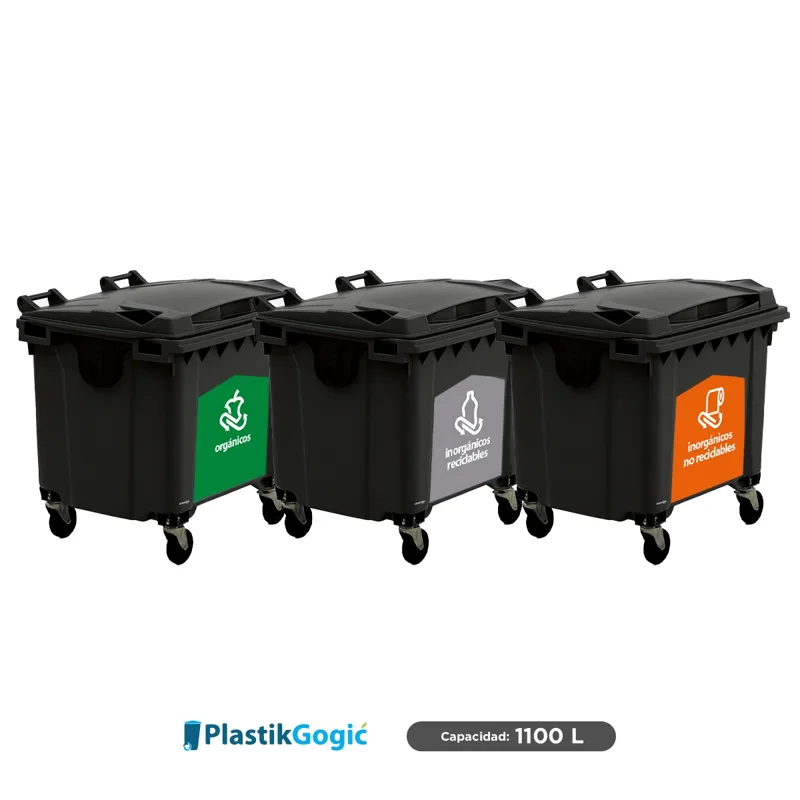 Combo ecológico 3 Contenedores con 4 ruedas Plastik Gogic Gubernamentales CDMX 1100 L