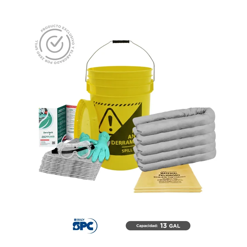 Kit antiderrames universal no quimicos SPC 13 Gal | absorción 13.3 Gal