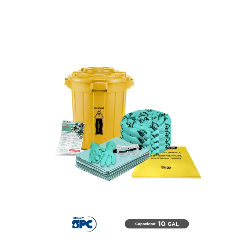 Kit antiderrames para líquidos agresivos o hazmat SPC 10 Gal | absorción 8 Gal