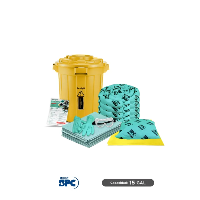 Kit antiderrames para líquidos agresivos o hazmat SPC 15 Gal | absorción 13 Gal