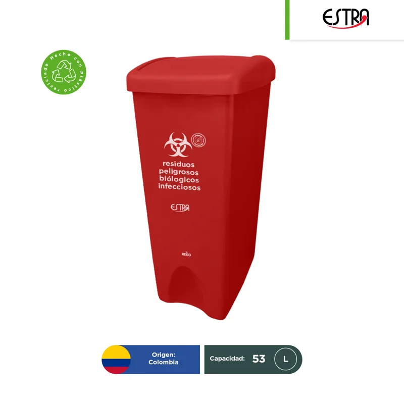 Bote de basura tapa vaivén Estra MR RPBI 53 L Semarnat