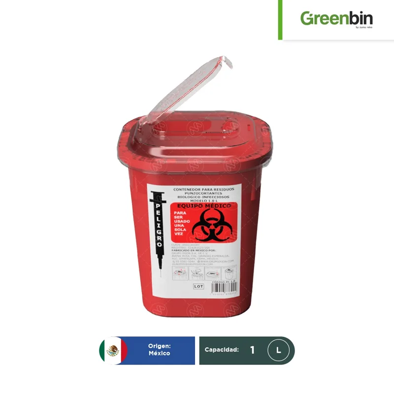 Contenedor para Punzocortantes RPBI Greenbin 1 L