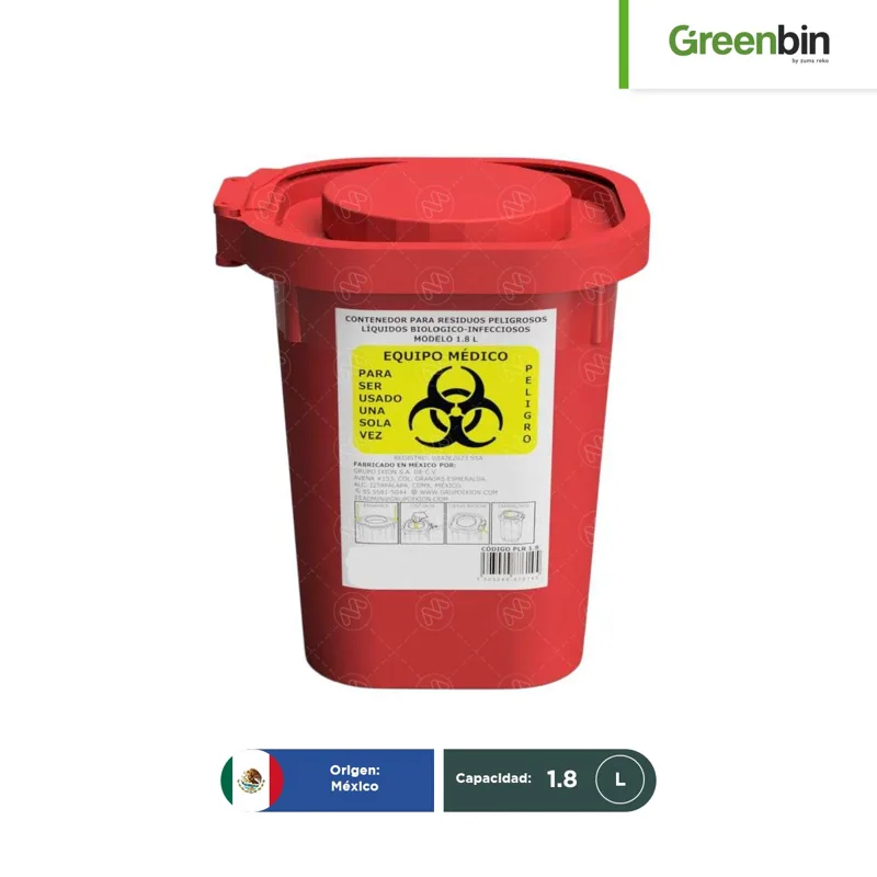 Contenedor para residuos líquidos RPBI RJ Greenbin 1.8 L