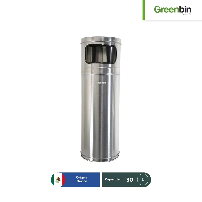 Bote de basura tradicional con tapa cenicero de acero inoxidable Greenbin 30 L