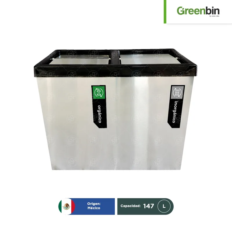 Basurero de acero inoxidable doble con tapa vaivén 147 L