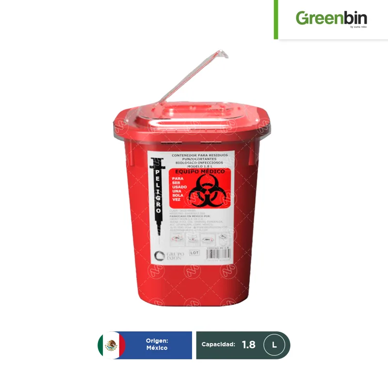 Contenedor para Punzocortantes RPBI Greenbin 1.8 L