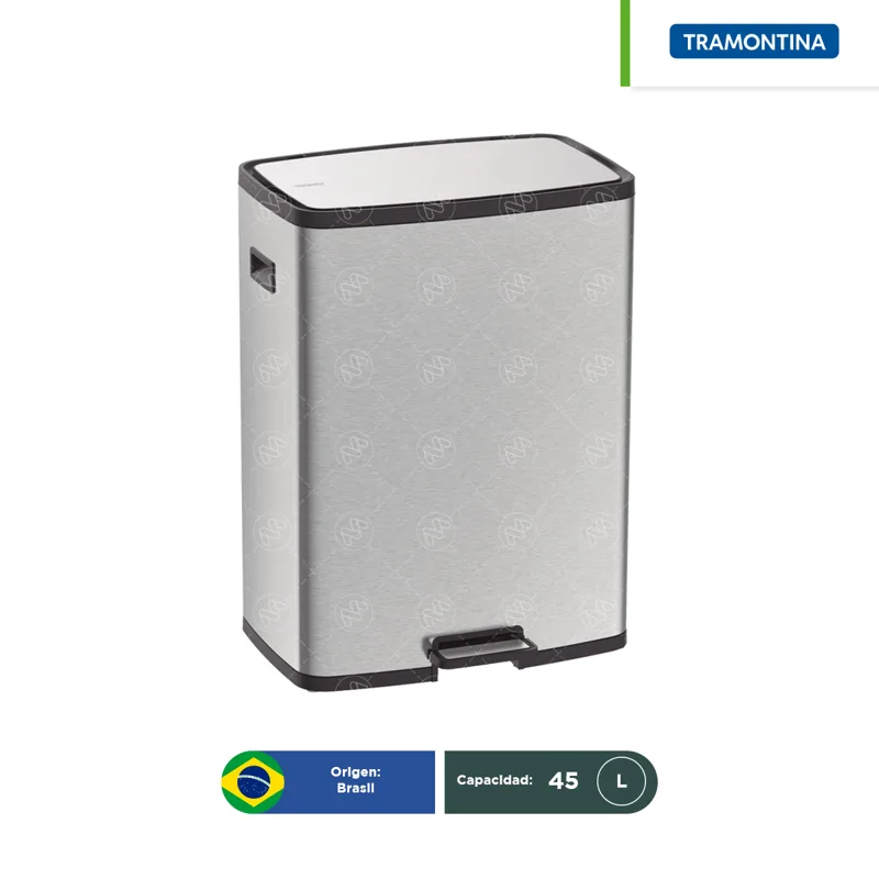 Bote de basura acero inoxidable con pedal tapa cierre lento Octos Tramontina 45 L